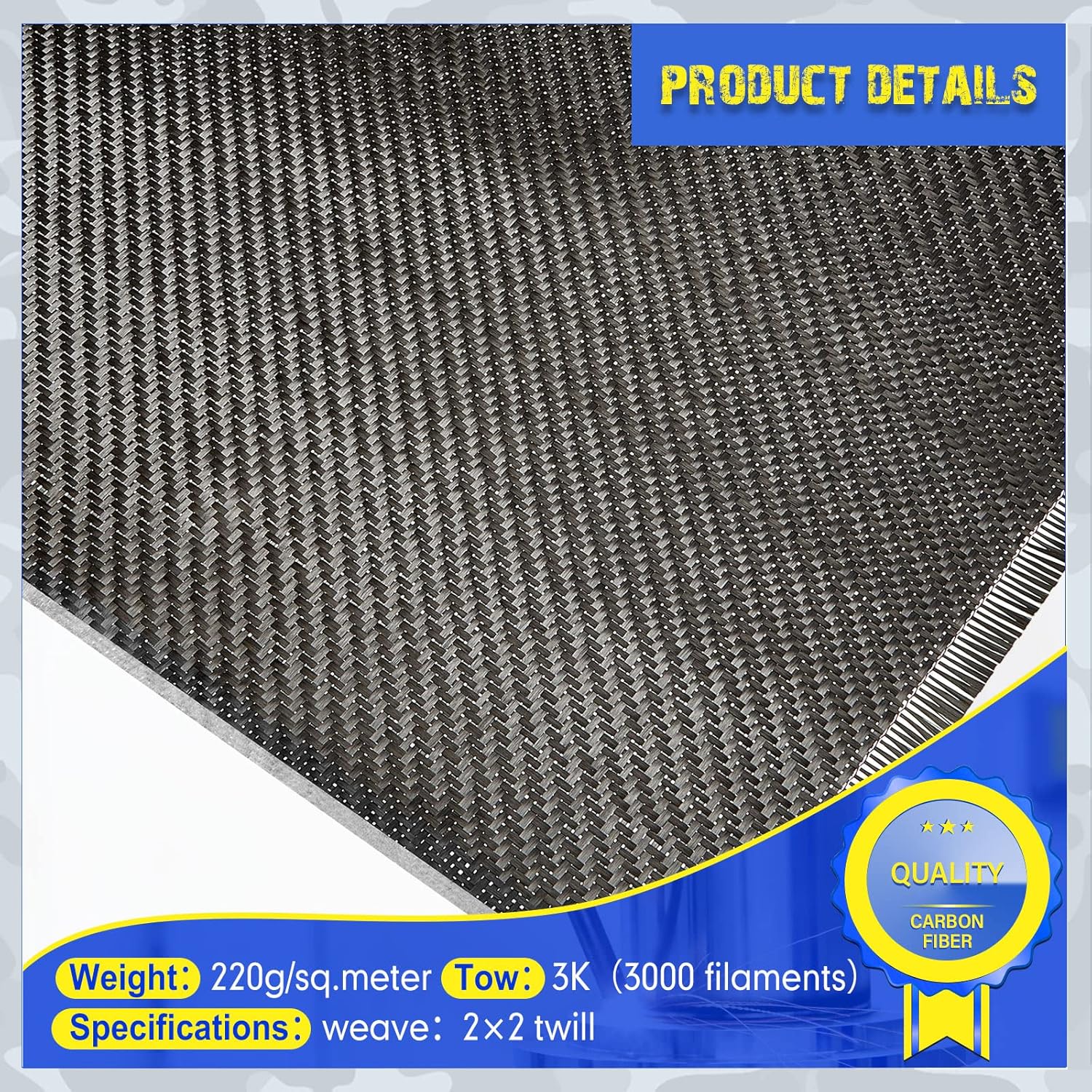 Jecery 6.5ft x 12 Carbon Fiber Fabric Roll Pure Fabric Carbon Fiber Sheet 2 x 2 Twill Weave 3k/220g for Cars for Structural Reinforcement on Concrete Walls, Basements, Boats (1 Roll)